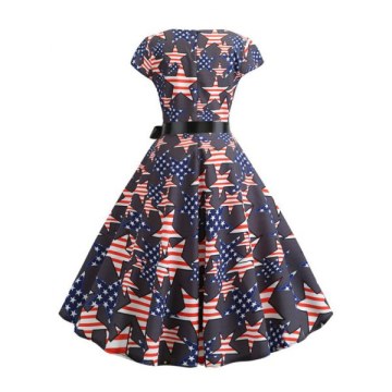Patriotic American Flag Cap Sleeve Party Dress -