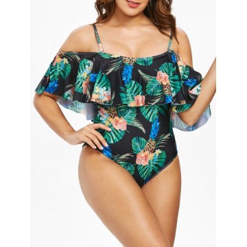 Pineapple Slip Ruffle Swimsuit - Black