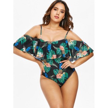 Pineapple Slip Ruffle Swimsuit - Black