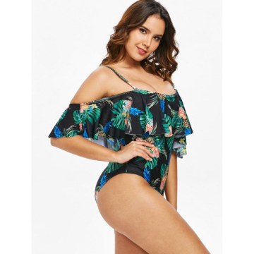 Pineapple Slip Ruffle Swimsuit - Black