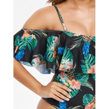 Pineapple Slip Ruffle Swimsuit - Black