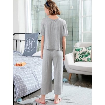 Pineapple T-shirt and Pants Sleepwear Set - Light Gray