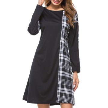 Plaid Insert Mini Shift Dress - Black