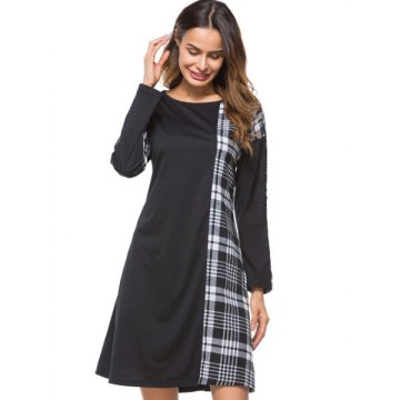 Plaid Insert Mini Shift Dress - Black