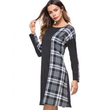 Plaid Insert Mini Shift Dress - Black