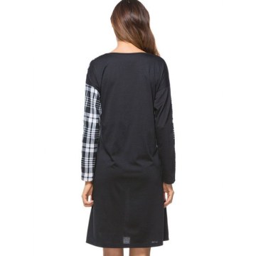 Plaid Insert Mini Shift Dress - Black