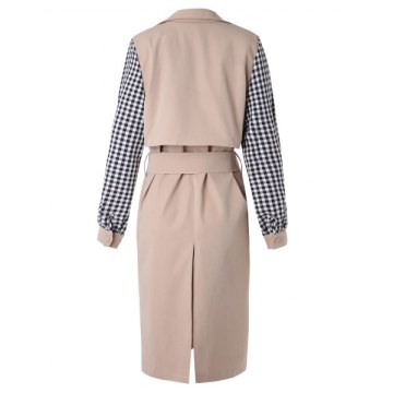 Plaid Sleeve Wrap Trench Coat - Light Khaki