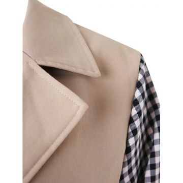 Plaid Sleeve Wrap Trench Coat - Light Khaki