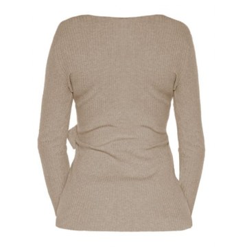 Plain Slim Low Cut Surplice Sweater - Light Khaki
