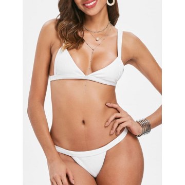 Plunge Thong Bikini Set - White