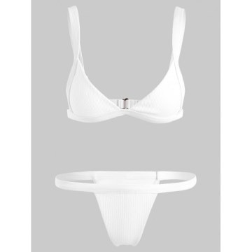 Plunge Thong Bikini Set - White