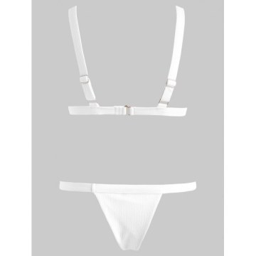 Plunge Thong Bikini Set - White