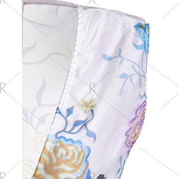 Plunging Neck Flower See-Through Ball Gown Dress - White