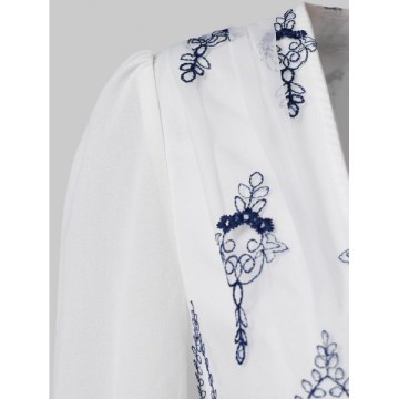 Plunging Neckline Embroidered Dress With Tie - White
