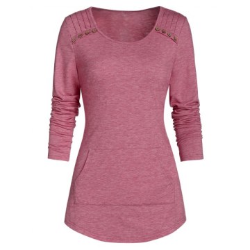 Pocket Space Dye Round Collar T Shirt - Cherry Red