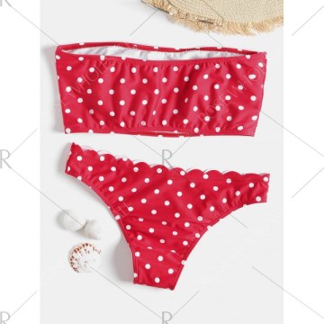 Polka Dot Bandeau calloped Bikini - Red