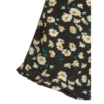 Polka Dot Daisy Ruffle Hem Shorts - Black