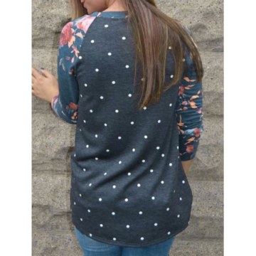 Polka Dot Floral Raglan leeve T-shirt - Dark late Blue