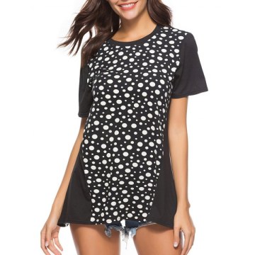Polka Dot Longline T Shirt - Black
