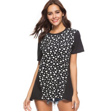 Polka Dot Longline T Shirt - Black
