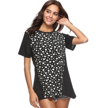 Polka Dot Longline T Shirt - Black