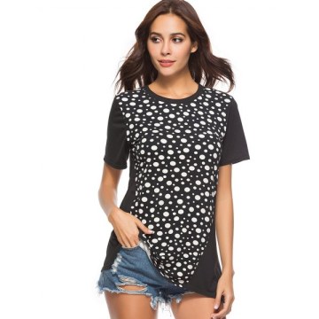 Polka Dot Longline T Shirt - Black