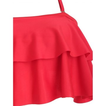 Polka Dot Print Halter Flounce xBikini et - Red