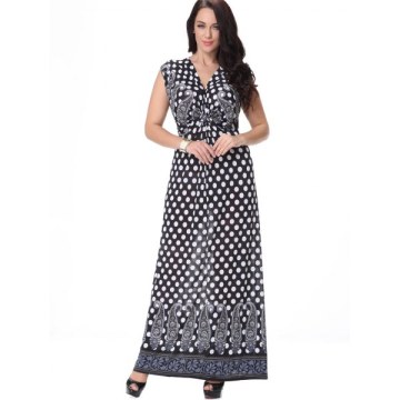 Polka Dot Printed Twist Maxi Dress - Black