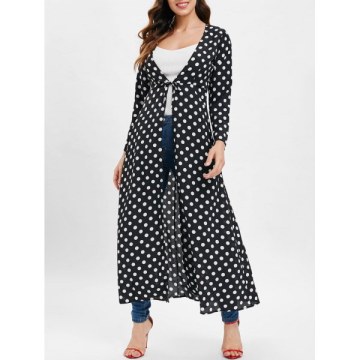 Polka Dot Tie Duster Coat - Black