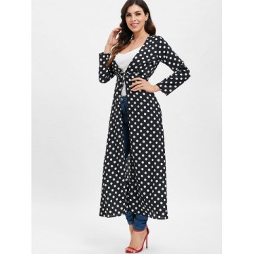 Polka Dot Tie Duster Coat - Black