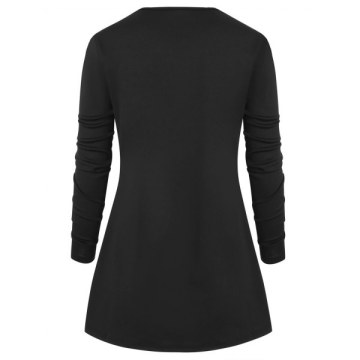 Polka Dot Zipper Embellished Longline Tee - Black