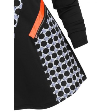 Polka Dot Zipper Embellished Longline Tee - Black