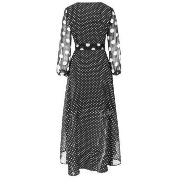 Polka Dots axi V Neck Wrap Dress - Black