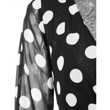 Polka Dots axi V Neck Wrap Dress - Black