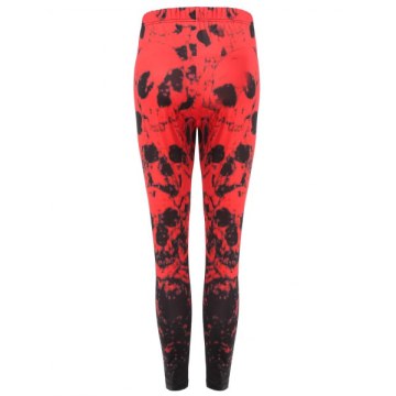 Print Color Block Leggings - Red