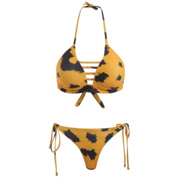 Printed elf Tie Halter tring Bikini et - un Yellow
