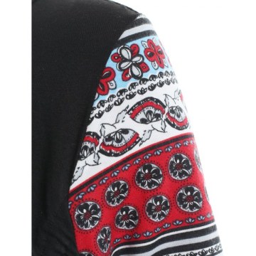 Printed leeve Drawstring Ruched T-shirt - Black