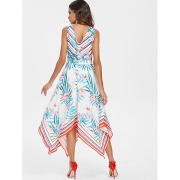 Printed Sleeveless Flared Dress - White