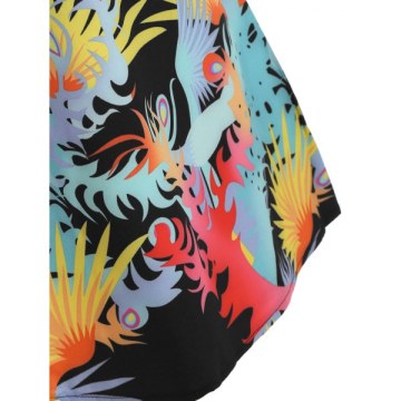 Printed leeveless Round Neck Trapeze Dress - Black