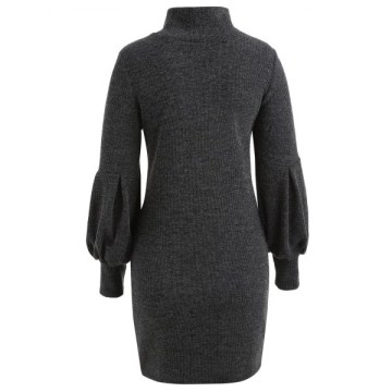 Puff Sleeve Mini Sweater Dress - Dark Gray