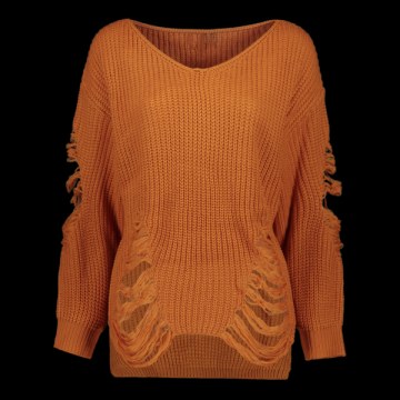 Pullover Ripped V Neck Sweater - Earthy