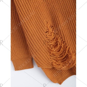 Pullover Ripped V Neck Sweater - Earthy