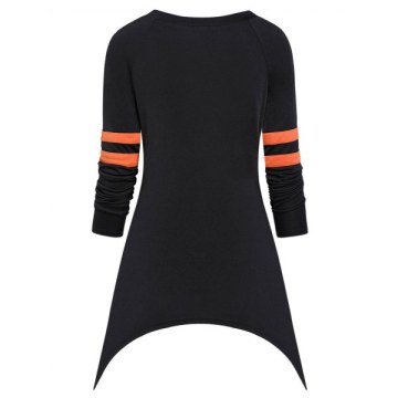 Pumpkin Print Asymmetrical Round Collar Halloween T Shirt - Black