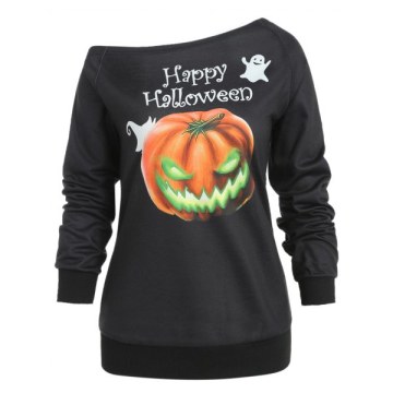 Pumpkin Print One houlder weatshirt - Black
