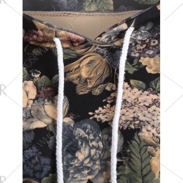 Raglan Sleeve Floral Print Hoodie - Gray