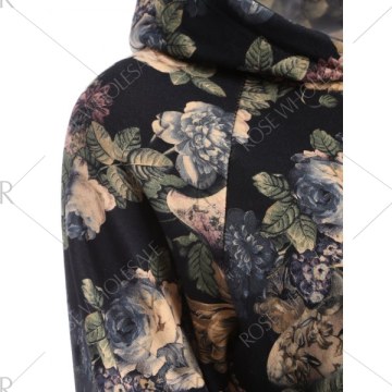 Raglan Sleeve Floral Print Hoodie - Gray