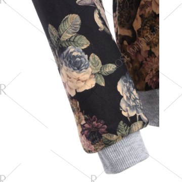Raglan Sleeve Floral Print Hoodie - Gray