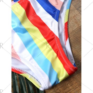Rainbow Striped Print Skimpy Bikini -