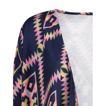 Retro tyle Collarless Long leeve Loose-Fitting Ethnic Print Women's Cardigan - Purplish Blue