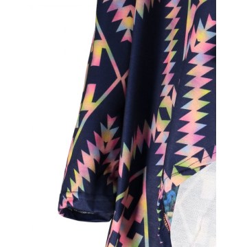 Retro tyle Collarless Long leeve Loose-Fitting Ethnic Print Women's Cardigan - Purplish Blue